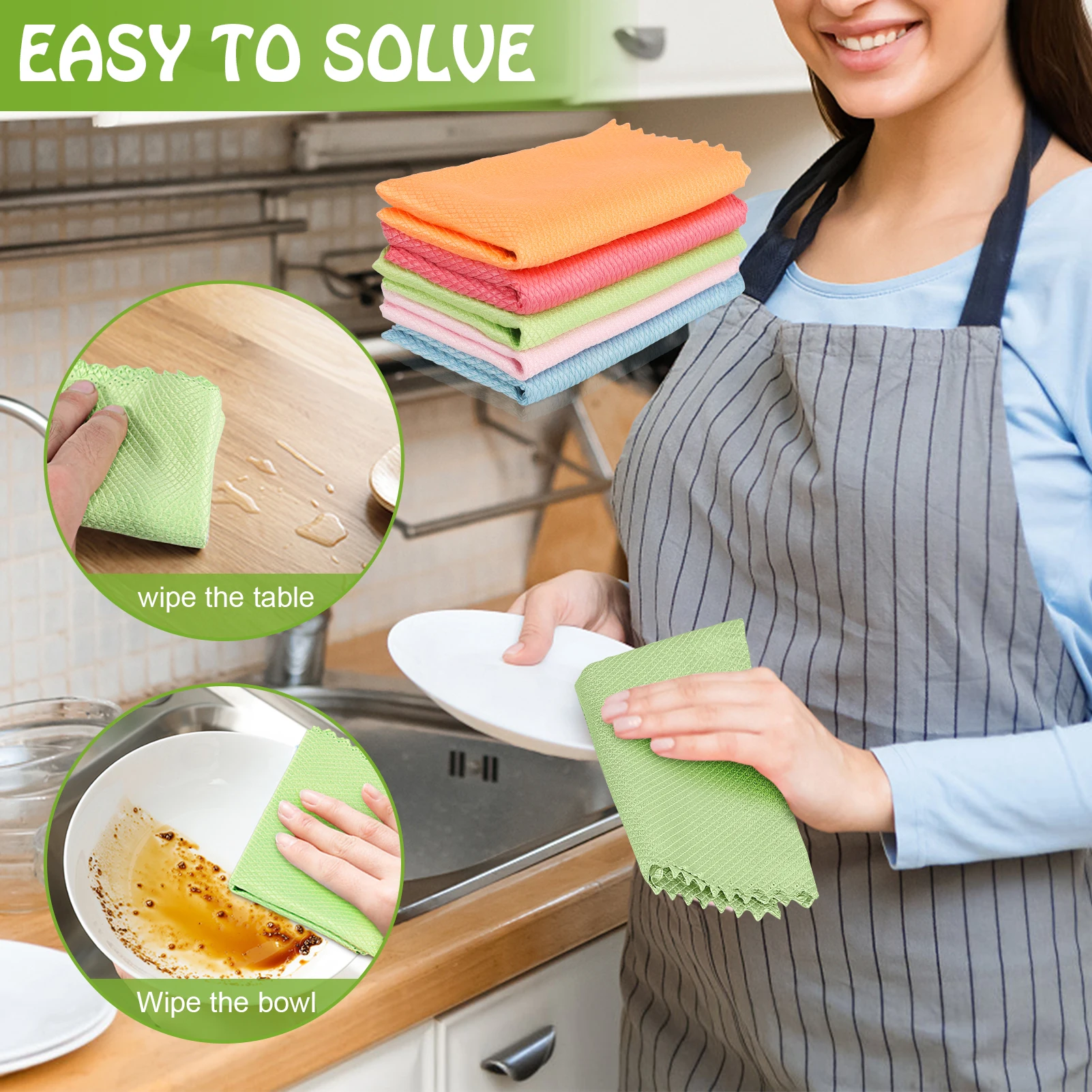 

5/10pcs Wave Pattern Fish Scale Cloth Rag 30x40cm Water Absorbable Glass Kitchen Cleaning Cloth Wipes for Table Window