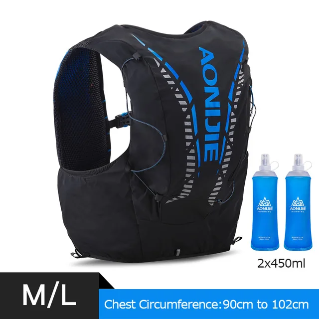 Black ML 450ml AONIJIE 12L гидратационный рюкзак для мужчин и женщин, расширенный жилет для бега, сумка для спорта на открытом воздухе, пеших прогулок, марафона, велоспорта - Цвет: Black ML 450ml