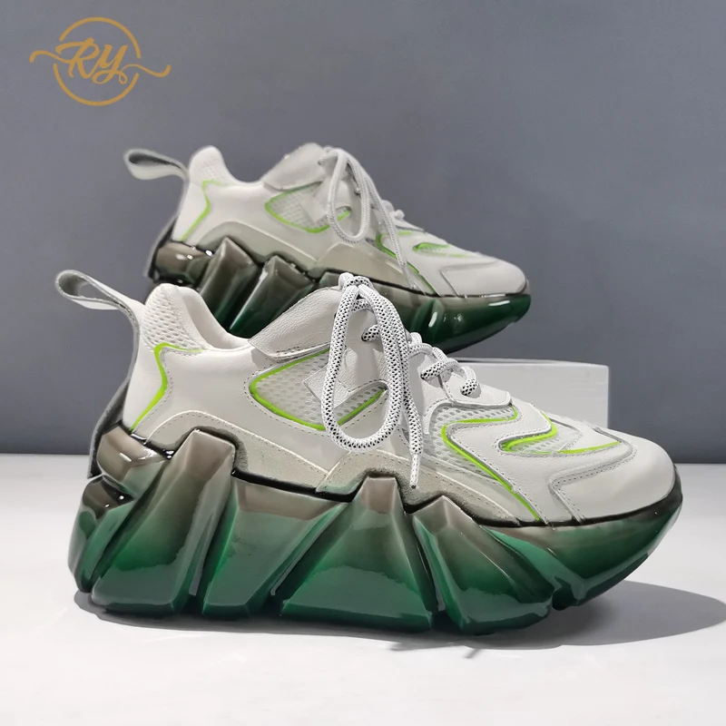 

Женские кроссовки на платформе RY-RELAA Europe station, черные кроссовки на массивной подошве из натуральной кожи, 2021