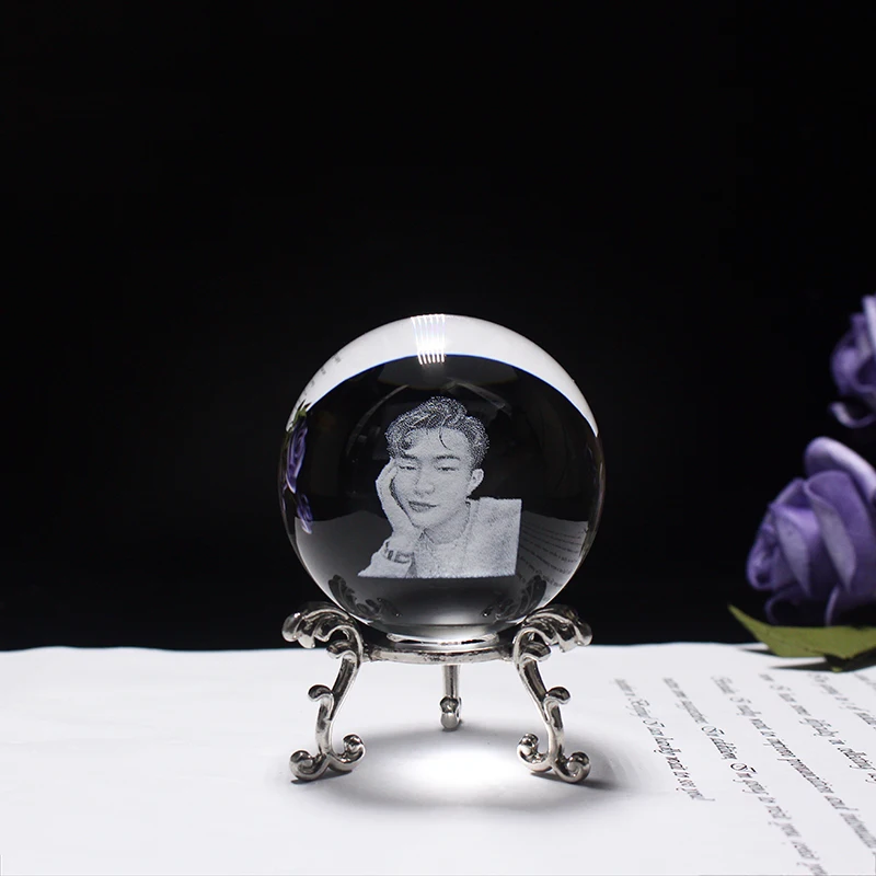 Personalized Crystal Photo Ball Custom Image Laser Engraving Glass Sphere Statue Baby Wedding Family Picture Souvenirs | Дом и сад