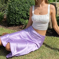 new 2021 spring summer elegant purple satin silk long skirt high waist bag hip a line midi skirt temperament office lady fashion