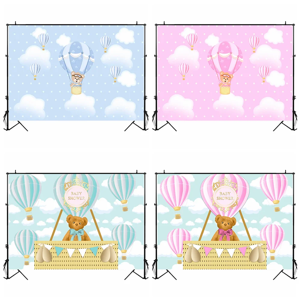 

Вверх и вниз фон для фотосъемки для новорожденных на день рождения фон Baby Shower горячий воздух воздушный шар медведь Фон Для фотосъёмки фон