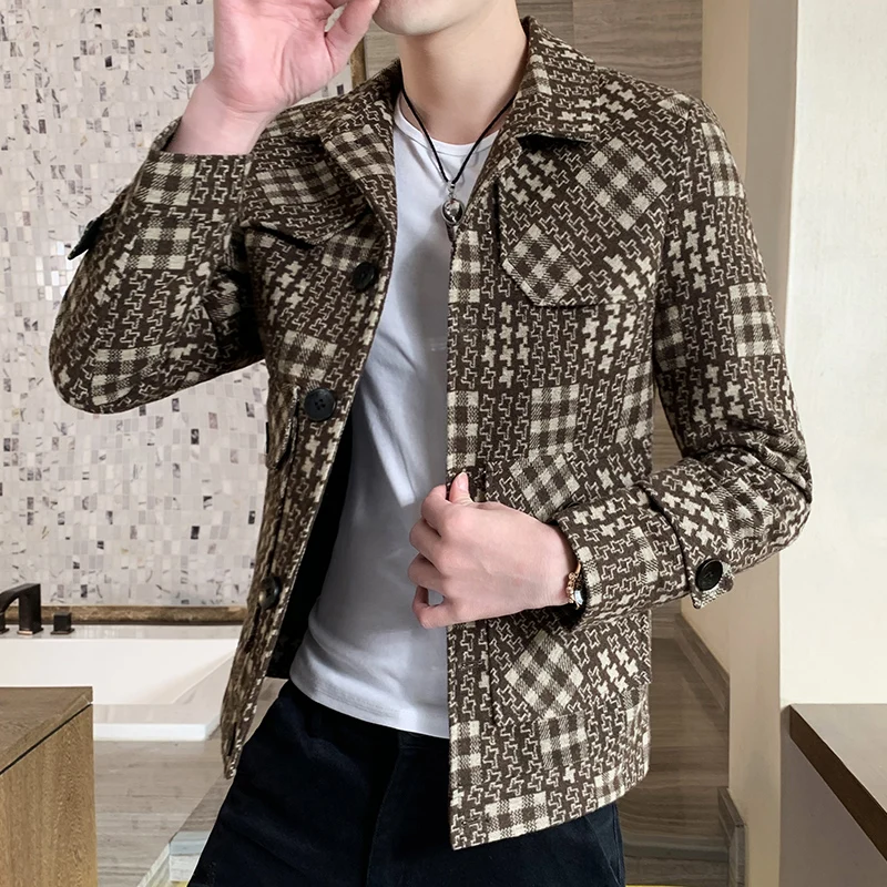 

Men's Plaid Jacket Fall/Winter 2021 New Korean Fashion Casual Slim Thicken Warm Woolen Jacket High Quality Men's Clothing Jacket