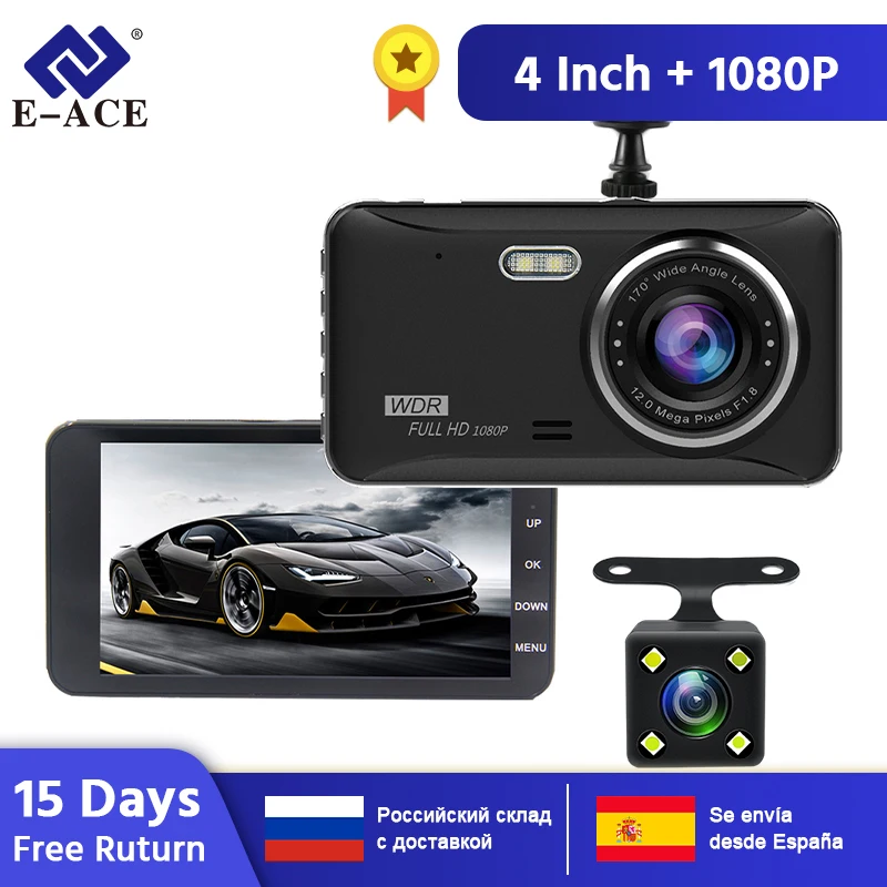 E-ACE Автомобильный видеорегистратор 4 0 дюйма FHD 1080P Автомобильная камера двойной