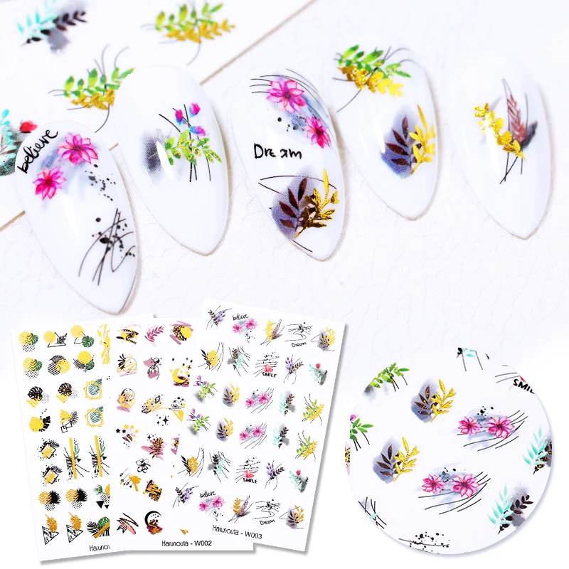 Золотые красочные бронзирующие буквы алфавита листья цветок Водные Наклейки для