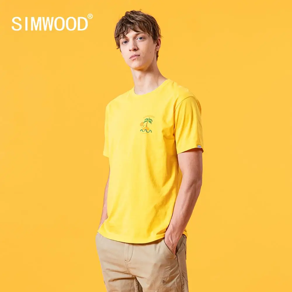 

SIMWOOD 2022 летняя новая футболка с принтом кокосовой пальмы, Мужская модная тонкая дышащая футболка для отдыха, 100% хлопок, футболки размера плю...