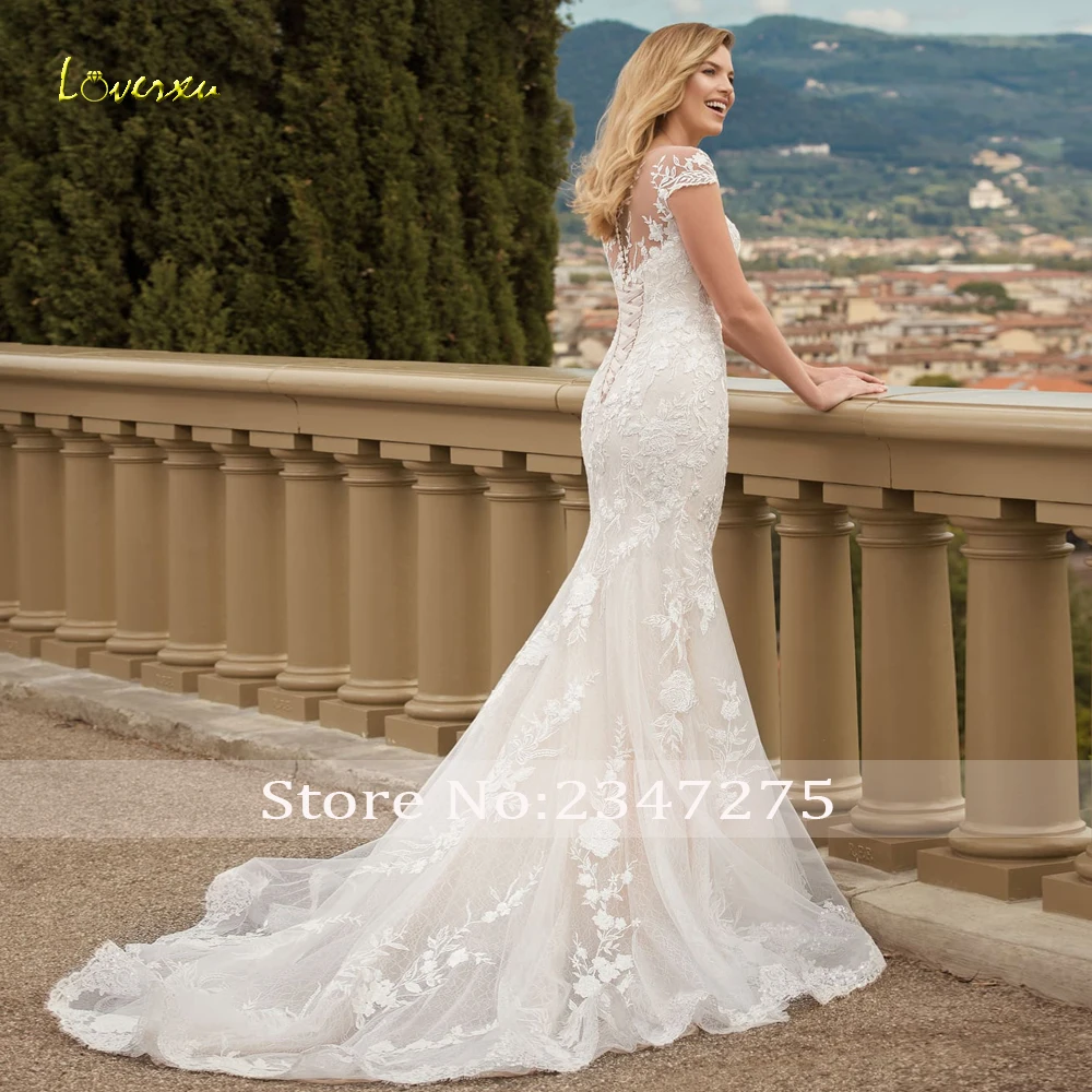 Женское кружевное свадебное платье-Русалка платье с круглым вырезом и