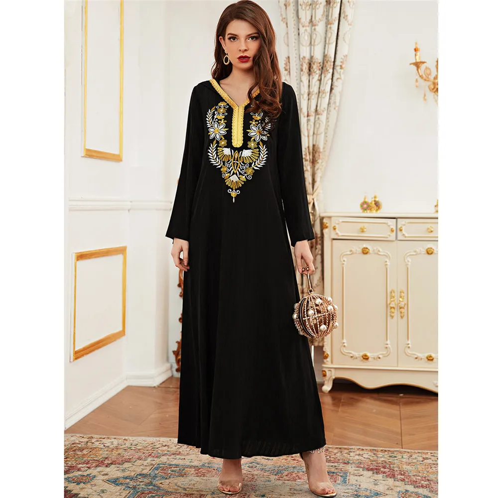 

Women Ethnic Casual Hooded Long Dress Embroidery Muslim Turkish Middle East Dubai Kaftan Eid Ramadan Arabic Abaya Plus Size Robe