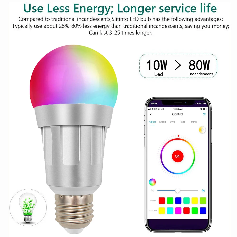Умная Светодиодная лампа E27 RGBW с Wi-Fi оссветильник ный прибор для умного дома