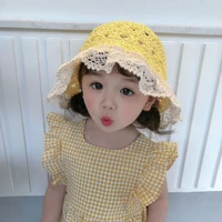 babies with windproof belt and folding sunshade hats children outdoor sunscreen hats made of straw