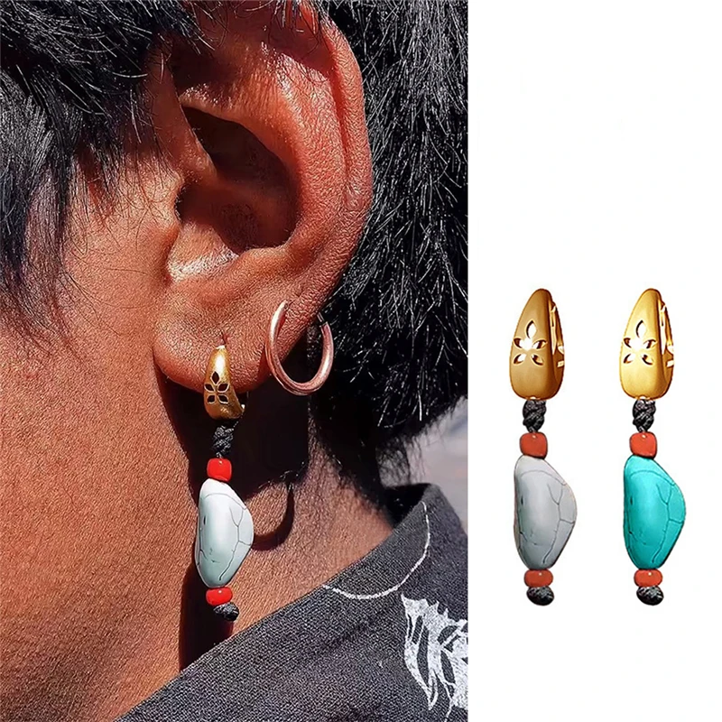 

Luokey 2021 New Ethnic Natural Stone Earrings For Women Men Chinese Style Vintage Long Hanging Dangle Earrings Fashion Jewelry