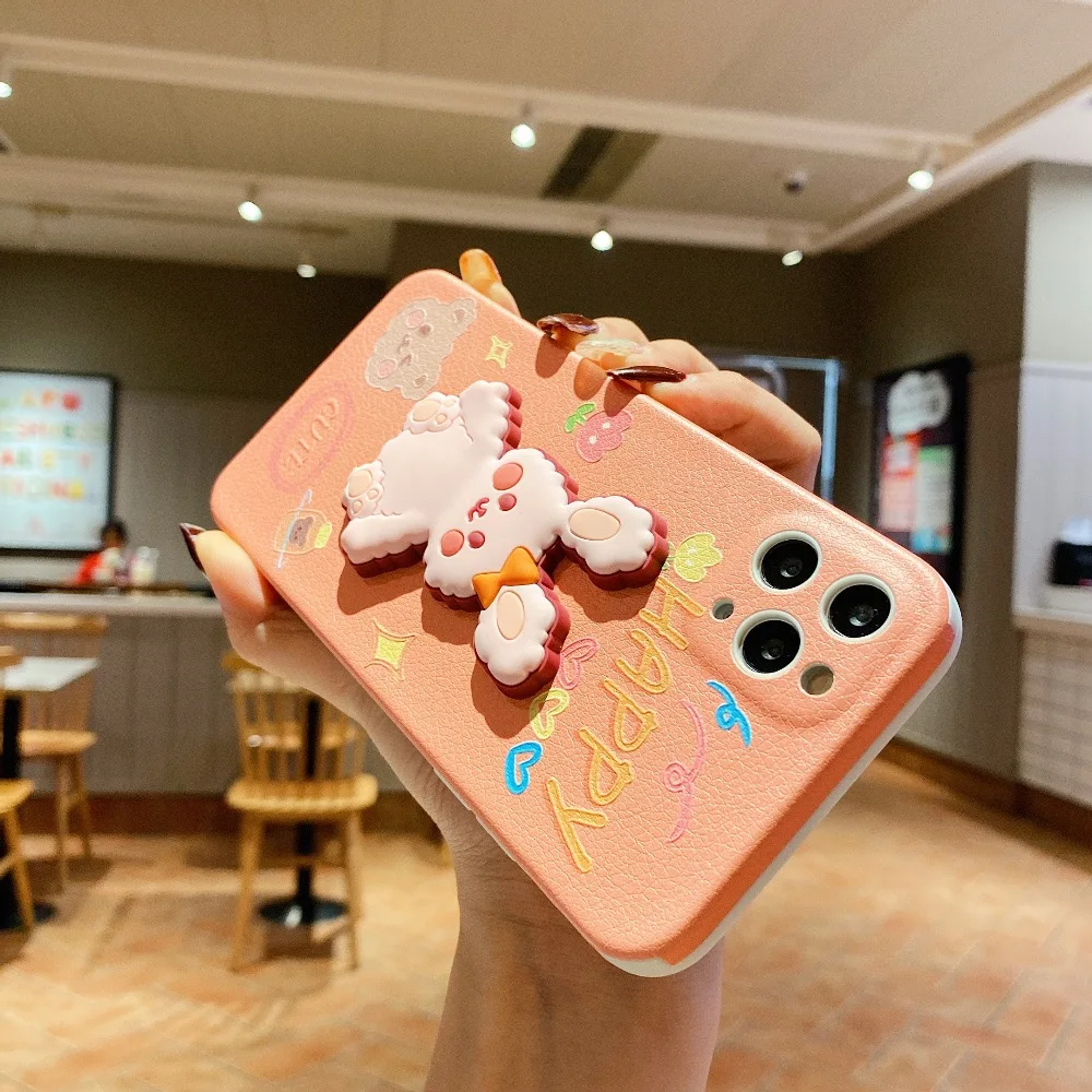 

sumkeymi Phone Case for IPhone 11 12 Pro XS Max Case Soft Cartoon Bear Holder Cover for IPhone 7 8 Plus SE 2020 Fundas