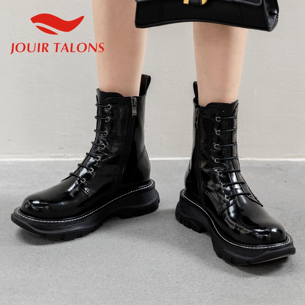 

JOUIR TALONS High Quality Shoes woman Short Plush Round Toe Platform Cross-tied Zip Autumn Winter Ankle Boots