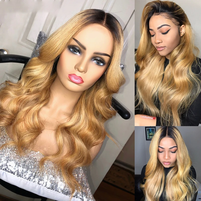 

180% Density Glueless Brazilian Ombre Blonde Body Wave Transparent 13x4/6 Lace Front Human Hair Wig For Women With Baby Hair