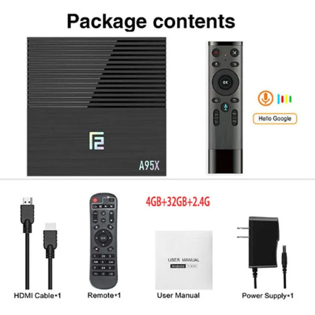 4GB 32GB 2.4G RCV11 Android 9,0 tv box A95X F2 Amlogic S905X2 Поддержка 2,4g и 5g Wifi Bluetooth 1080p 4K Google плеер Netflix Youtube Smart tv box - Цвет: 4GB 32GB 2.4G RCV11