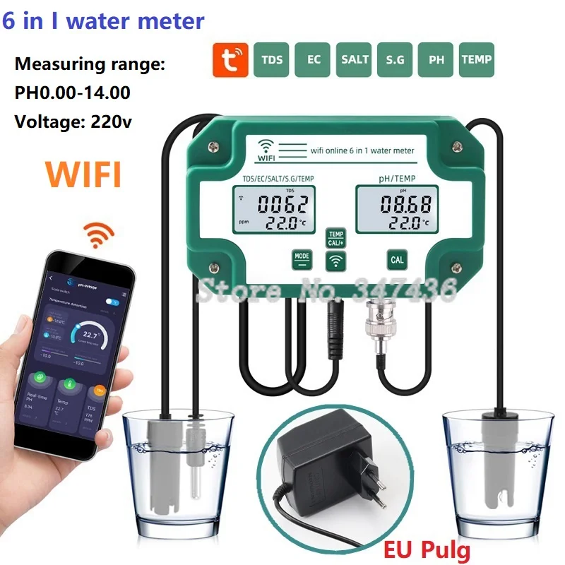 Цифровой измеритель качества воды 6 в I Wi-Fi тестер для бассейнов аквариумов