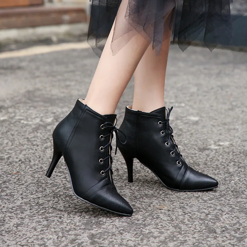 Женские ботильоны с острым носком однотонные ботинки средней высоты на тонком