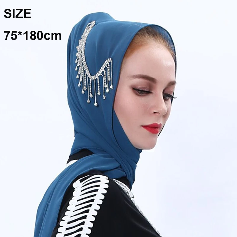 

Fashion Plain Hijabs Turban Scarf Shawl Headband Wrap Headscarf Long Scarves Chiffon Muslim Islamic Woman Girl Solid Color Dubai