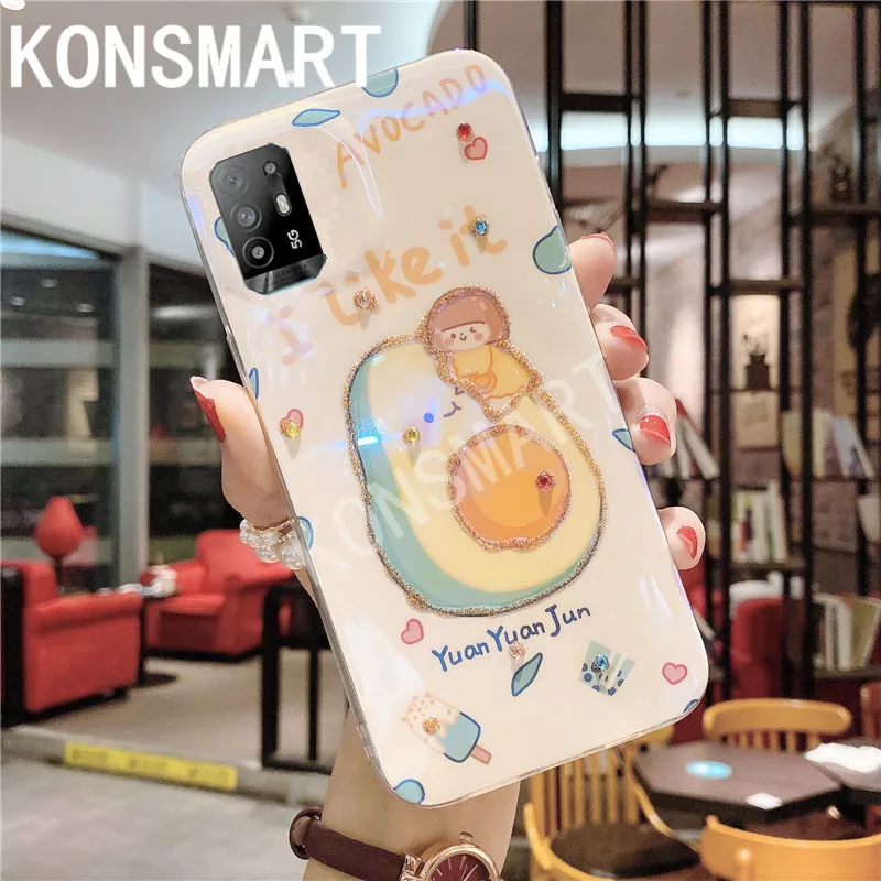 

KONSMART New 2021 Phone Case OPPO A94 5G Glitter Rhinestone Silicone Blue Light Cute Fruit Girl Back Cover Oppoa94 6.43" Fundas