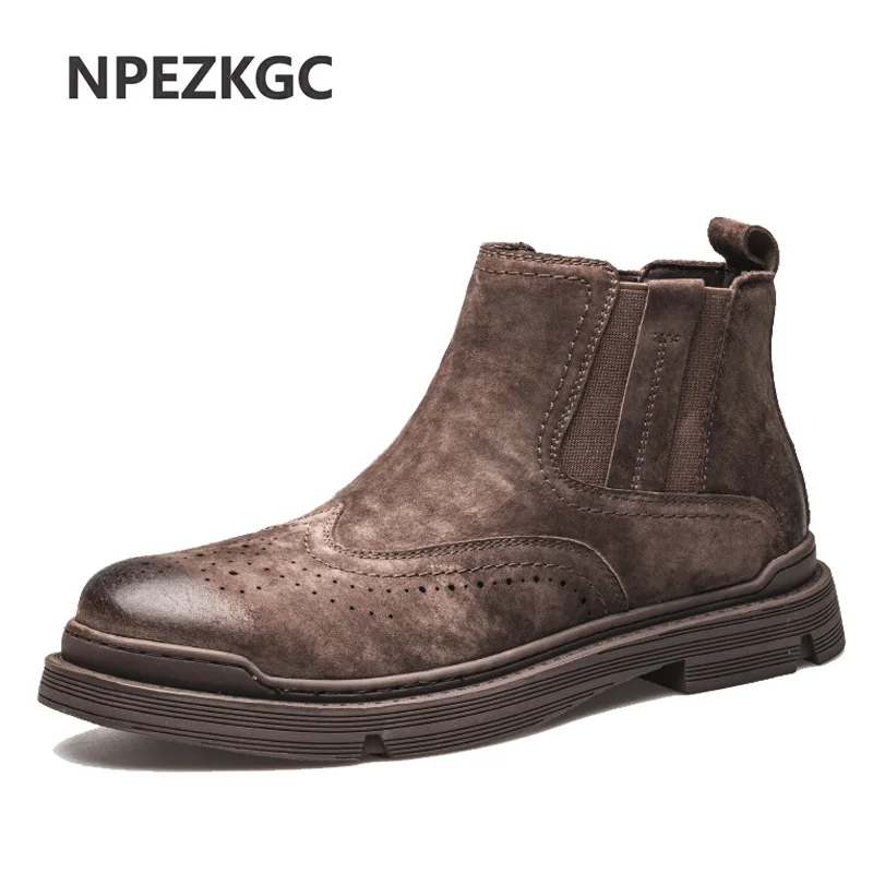 

Men Shoes England Trend Casual Ankle Boots Genuine Leather Male Wedding Dress Chelsea Boots Flats Zapatillas Hombre