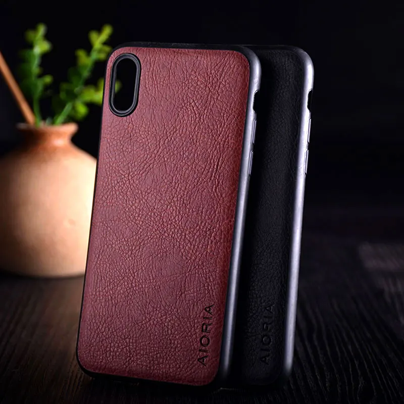 Чехол для iphone xs max xr x роскошный кожаный Винтажный чехол с узором Личи мягкий