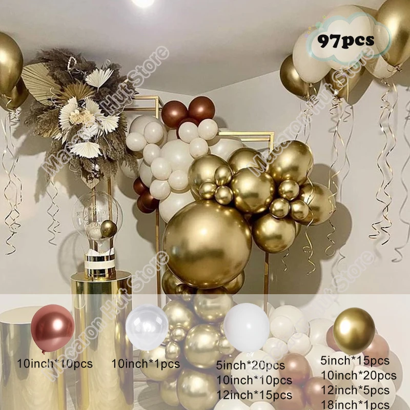 

97pcs Rose Gold Wedding Birthday Party Backdrop Baby Shower Golden Decoration Event Celebration White Balloon Garland Kits Decor