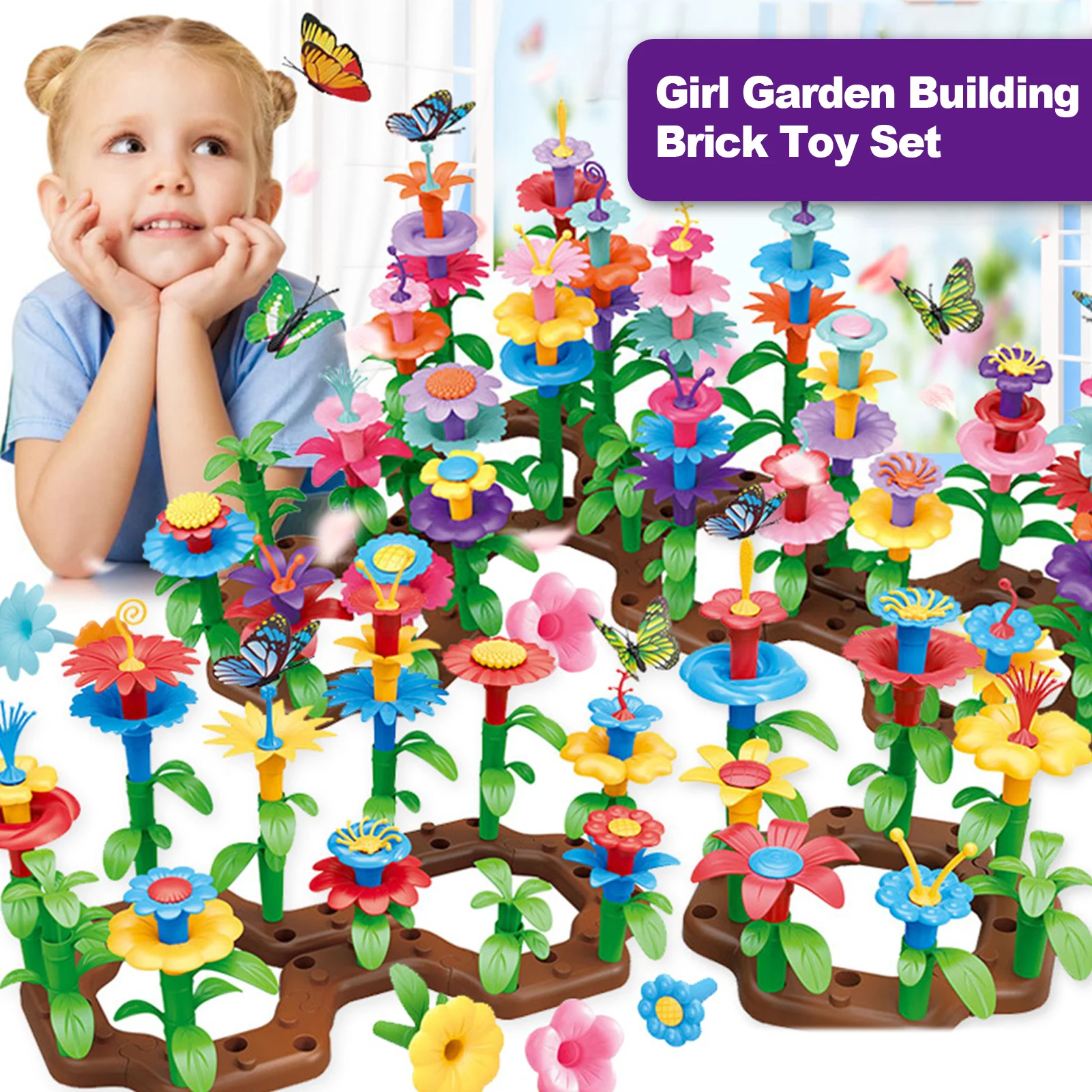 

38/76/148pcs/set DIY Educational Flower Arrangement Toys Creative Colorful Interconnecting Blocks Building Garden Game for Girls
