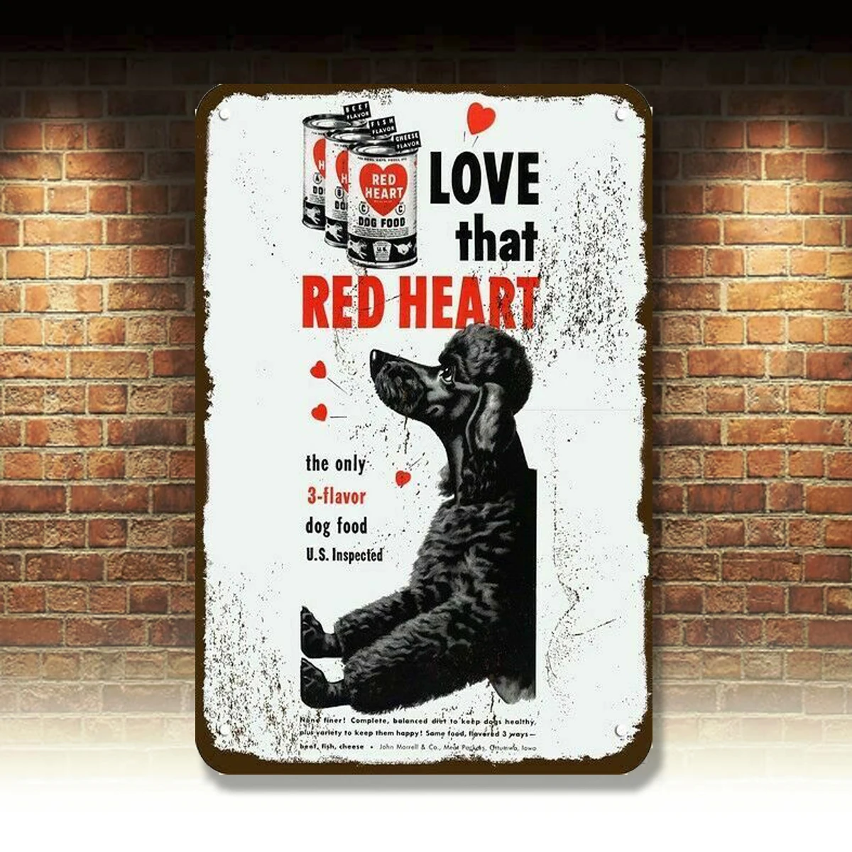 

1950 RED HEART DOG FOOD Vintage Look REPLICA METAL SIGN - Cute POODLE PUPPY DOG