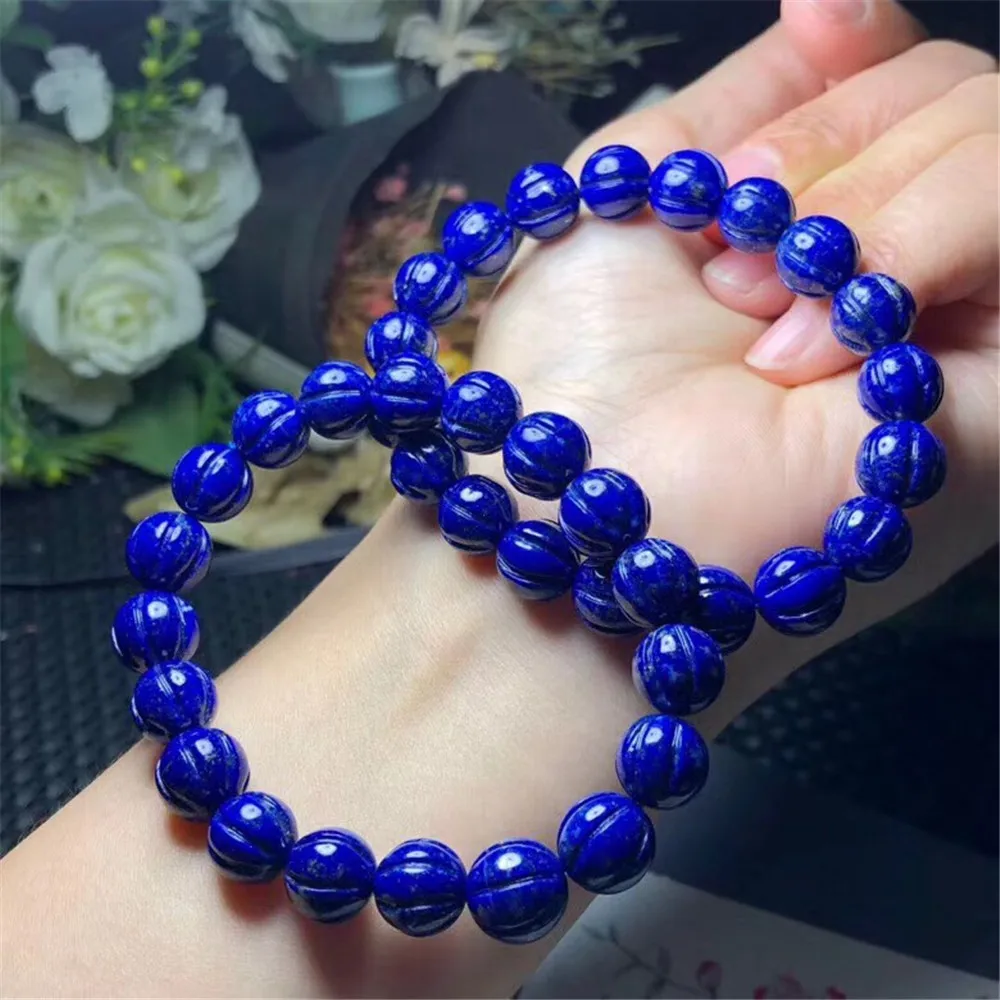 

9mm Top Natural Royal Blue Lapis Lazuli Bracelet For Women Man Crystal Pumpkin Round Beads Gemstone Crystal Stretch Strand AAAAA