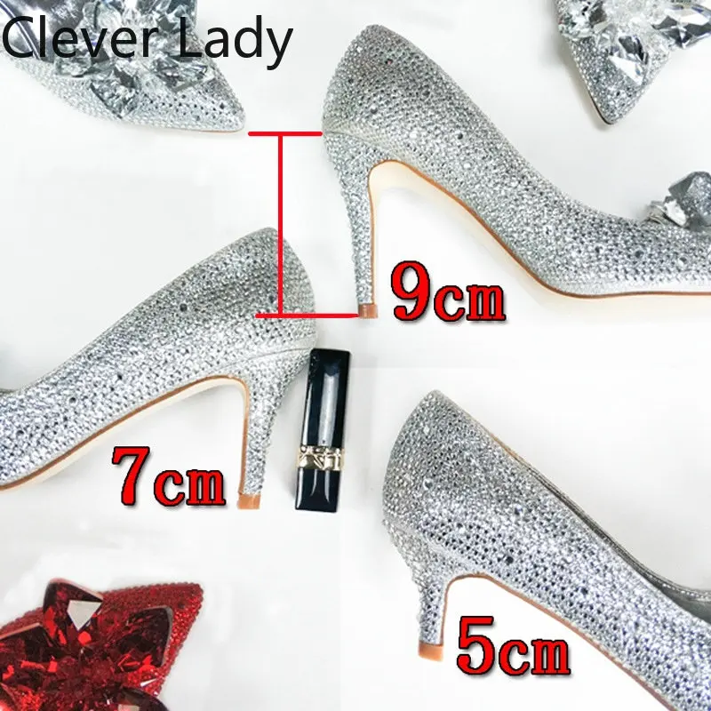 

Clever Lady 2021 Fashion Women Wedding Shoes High Heels Sexy White Drill Rhinestone Crystal Stiletto Pointed Red Bridal Shoes