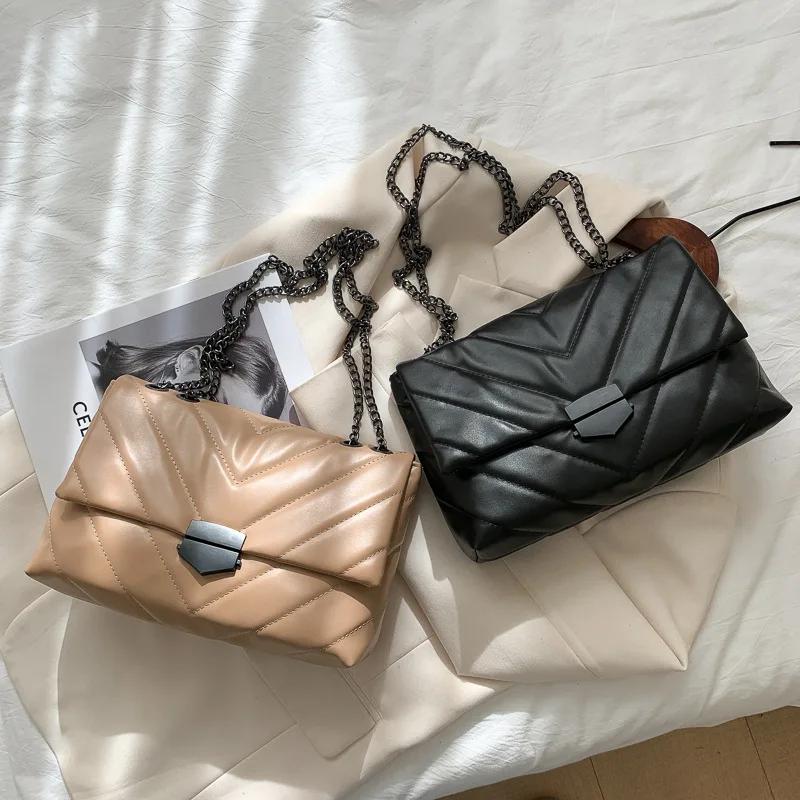

New Casual Chain Crossbody Bags For Women Fashion Simple Shoulder Bag Ladies Designer Handbags PU Leather Messenger Bags