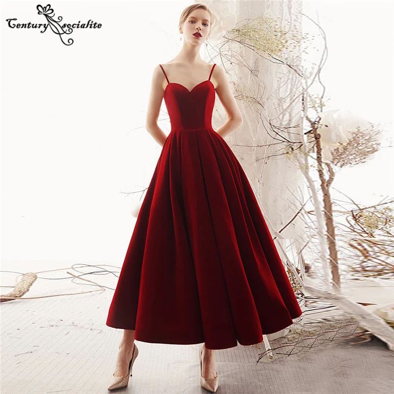 

Red Prom Dresses Long 2021 Ankle Length Spaghetti Straps Backless A-Line Formal Evening Dress Party Gowns Vestido De Fiesta