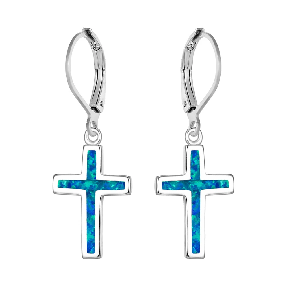 FDLK Boho модные синие имитация опала подвеска в форме Креста серьги длинные висячие