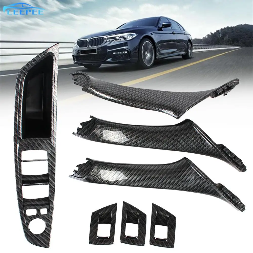 

For BMW 5 Series F10 F18 Carbon Fiber Pattern Car Door Handle Car Interior 7Pcs 2010-2017 Left Drive LHD Auto Parts