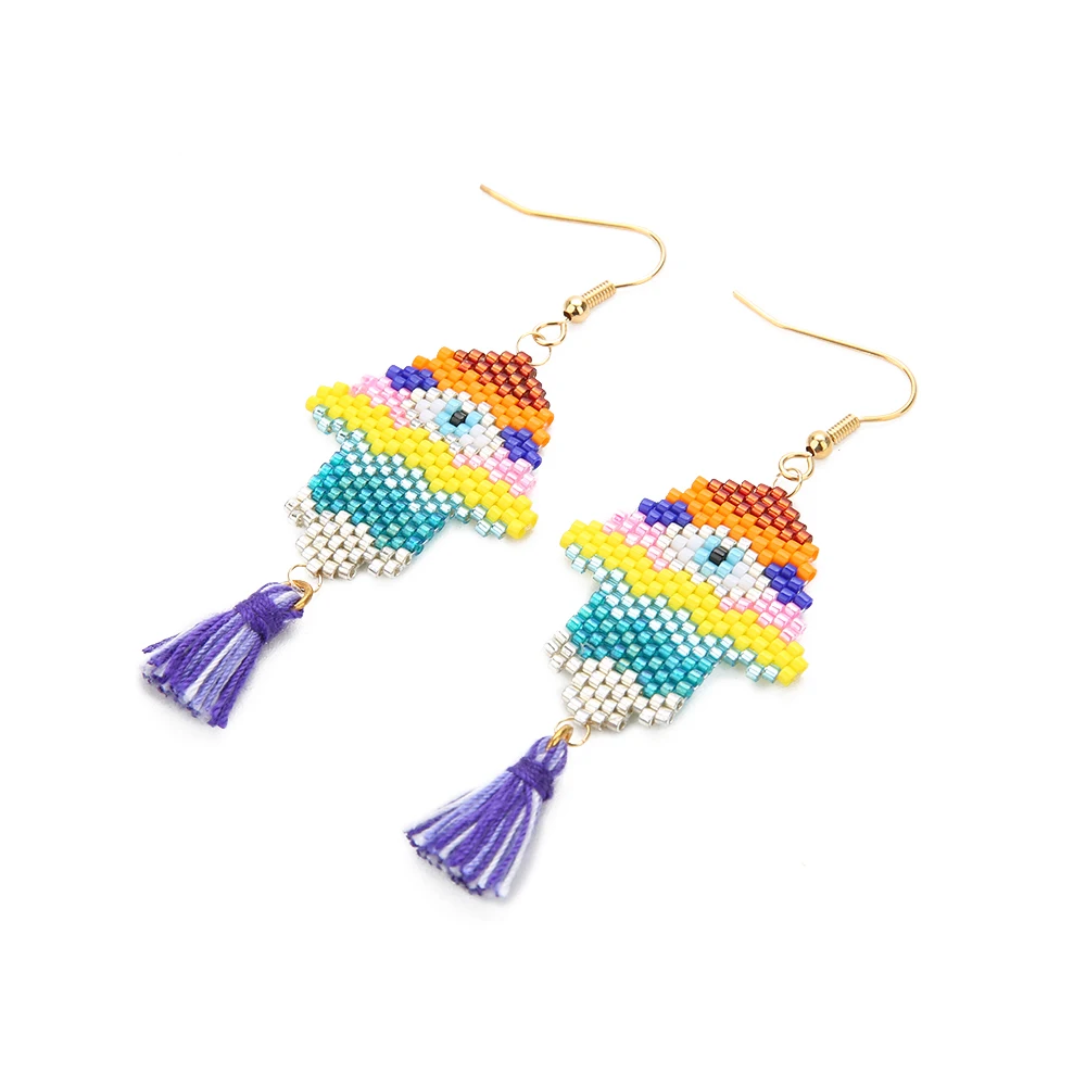 

Go2boho Hamsa Hand Earring For Women 2020 Fashion Evil Eye Jewelry Rainbow Color Miyuki Bead Jewellery Tassel Drop Earrings