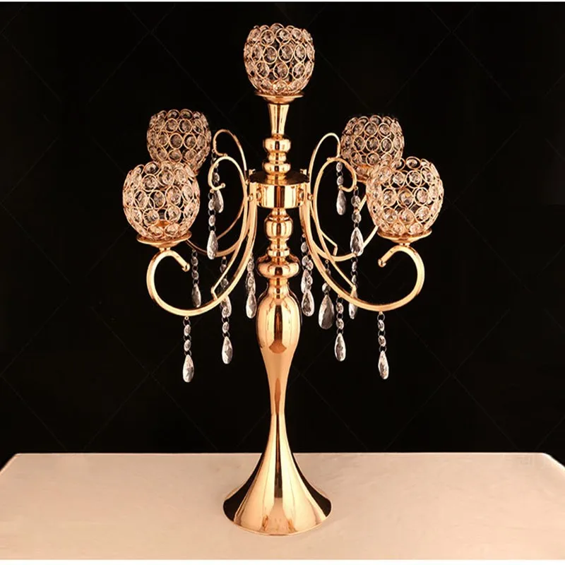 

Gold Crystal Metal Plating Candlestick Wedding Supplies Scenes Arrangement Prop Hotel Dining Table Candle Holder Decor Home
