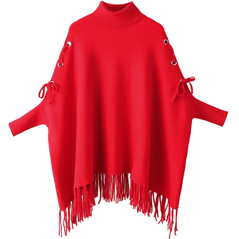 Повседневный женский свитер пончо размера плюс Осень зима 2019 Модные свободные