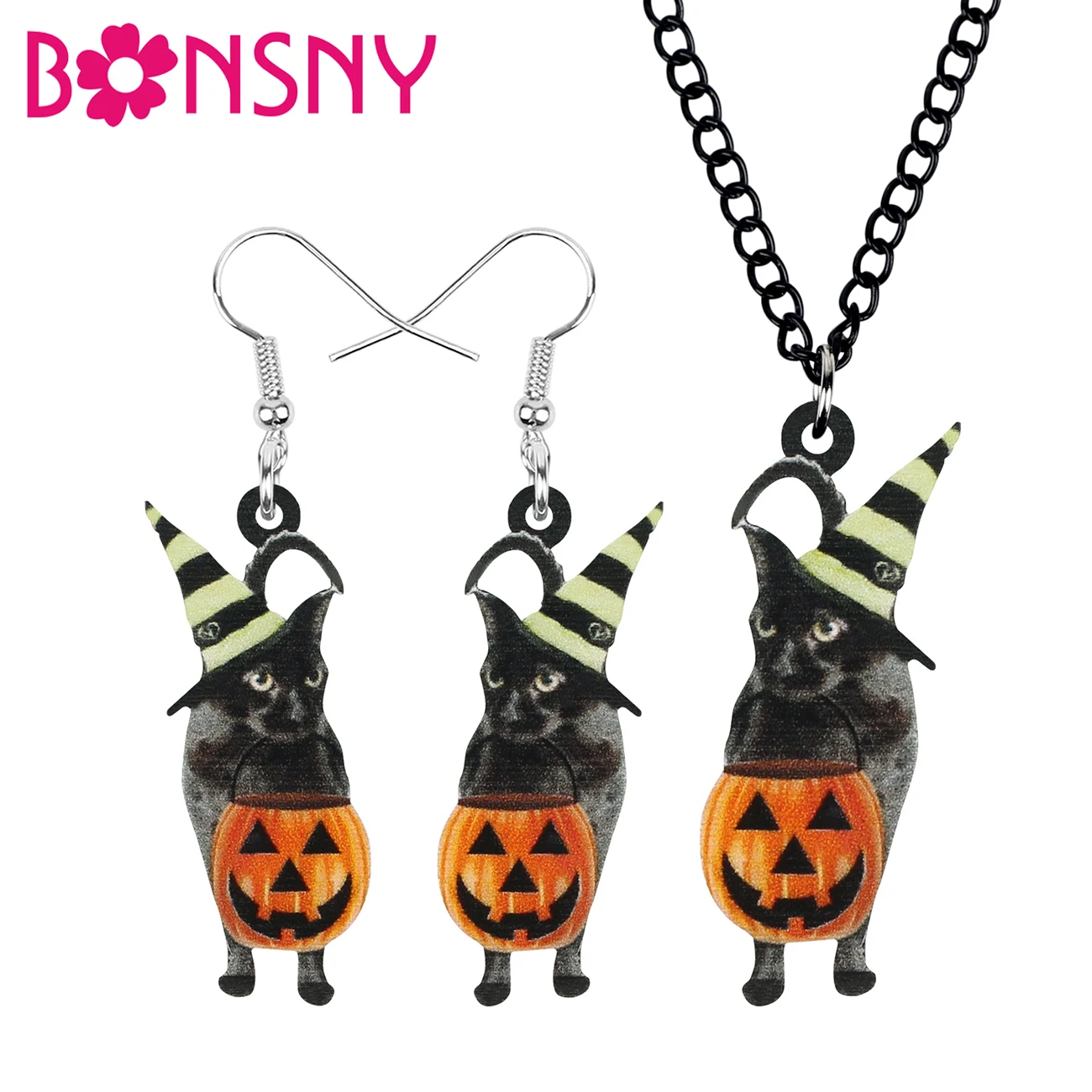 Ювелирные изделия Bonsny из акрила для Хэллоуина с головой тыквы и котом длинные
