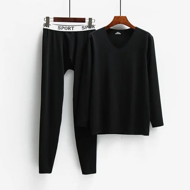4XLPlus Size Seamless Thermal Underwear For Men Thin Fleece Thermo Clothes V-Neck Slim Warm Second Skin Male Winter Long Johns