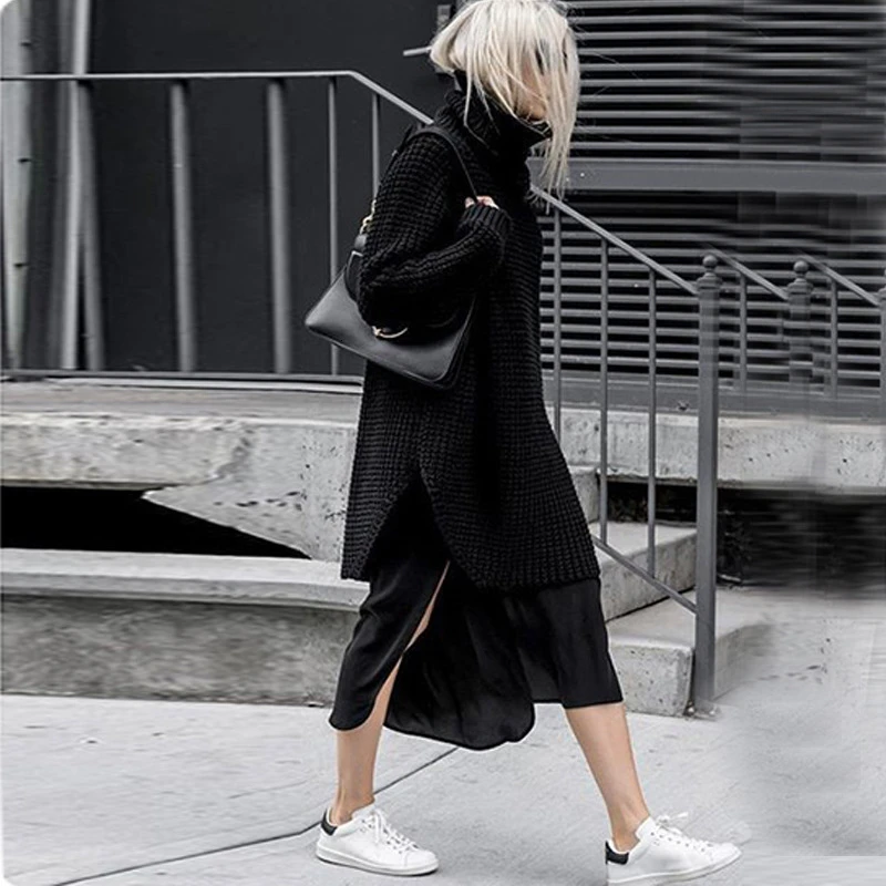 Женский свитер с разрезами по бокам TWOTWINSTYLE осенне-зимний теплый толстый высоким