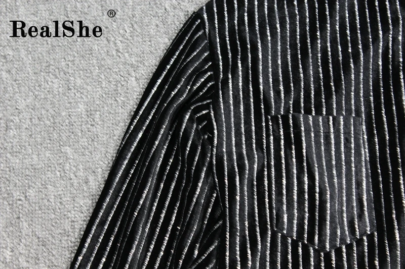 RealShe, новинка, женские блузки Mujer De Moda, Осень-зима, черная полосатая блузка, Женские топы и блузки с длинным рукавом, Рубашки, Топы