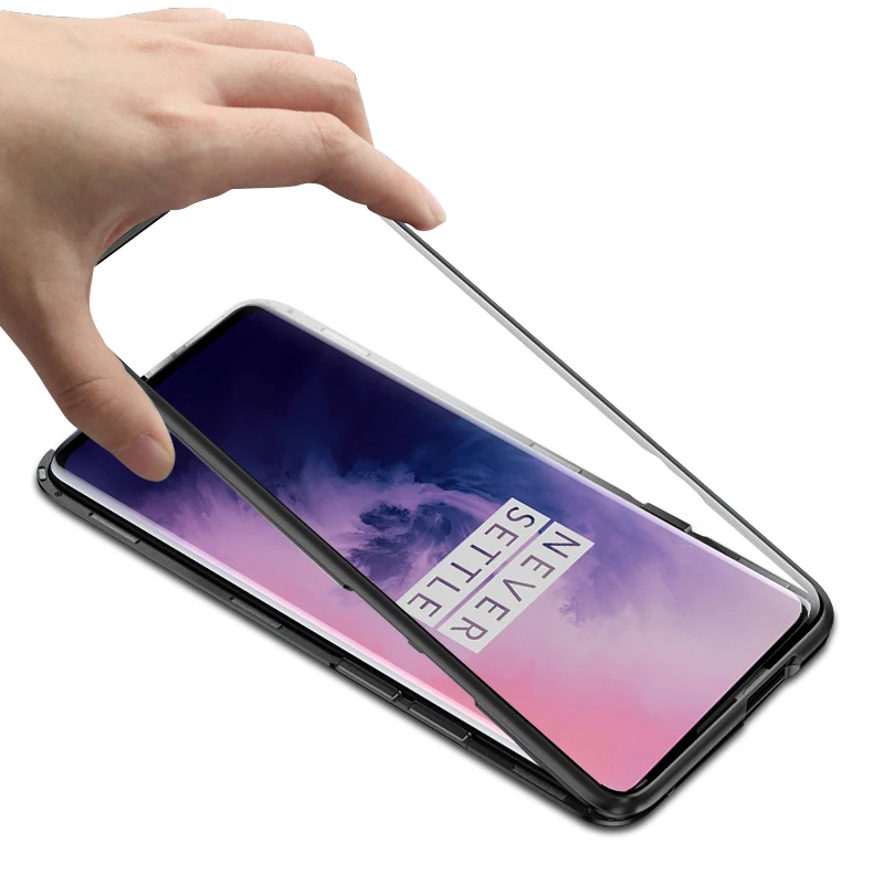 Магнитный чехол для One Plus 7 7Pro 6T Металлическая Рамка Магнит флип закаленное стекло
