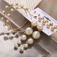 multi prs mixed simulation pearl crystals cz stud earrings set for women bridal wedding engagement modern gold pearl earrings
