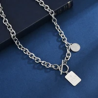 european and american stainless steel square round letter hip hop cool ins clavicle chain fashion pendant necklace