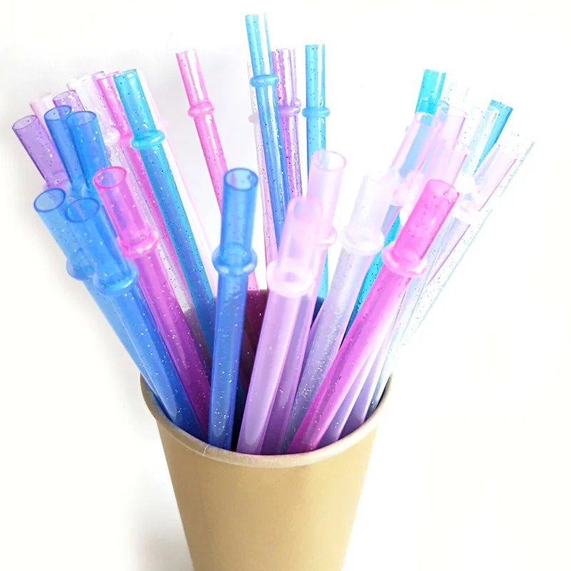 

230mm Hard Plastic Reusable Straws Shining Drinking Straw for Tumbler Mason Jars with Cleaning Brush Non-toxic