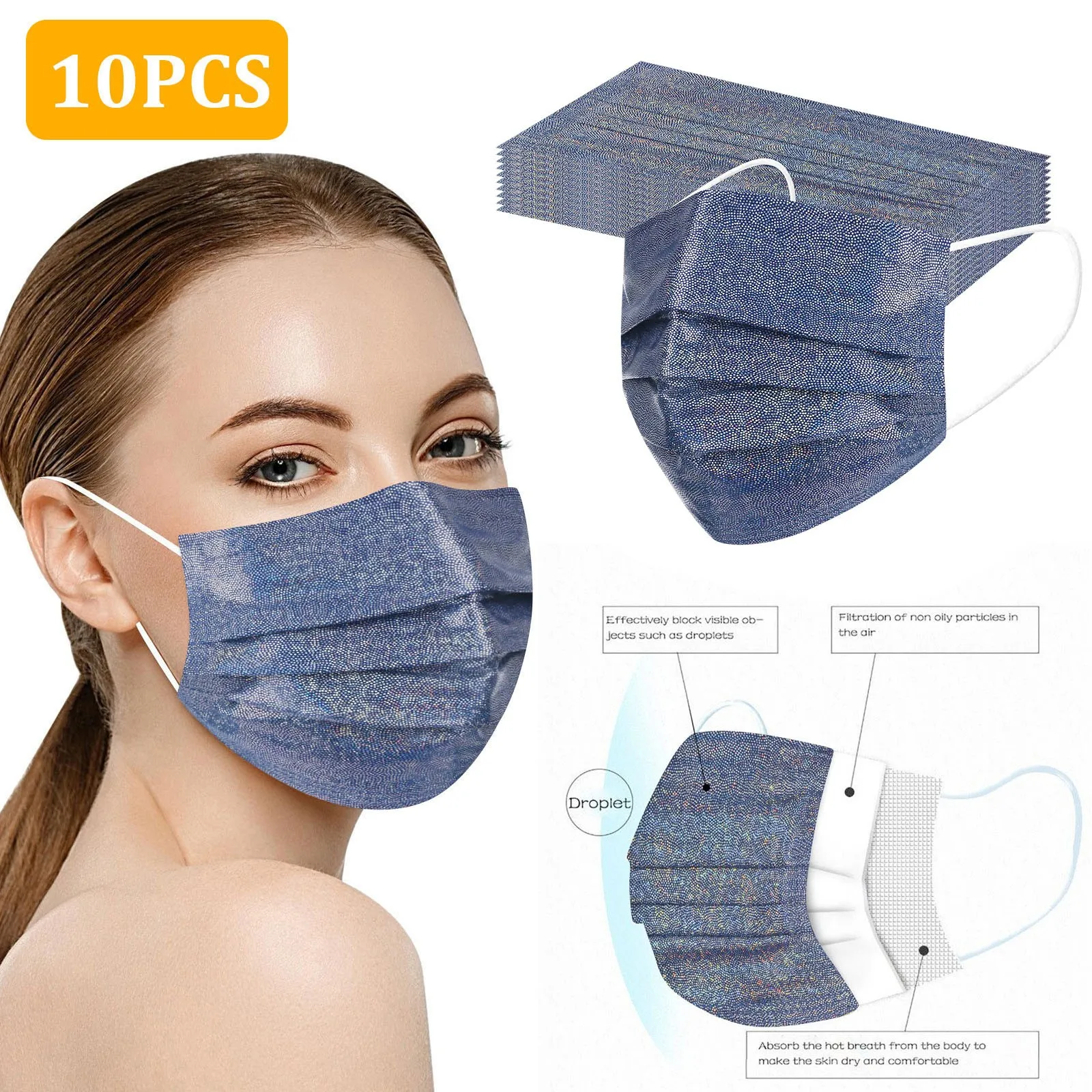 10 шт. одноразовая маска для взрослых бронзовая Светоотражающая вспышка