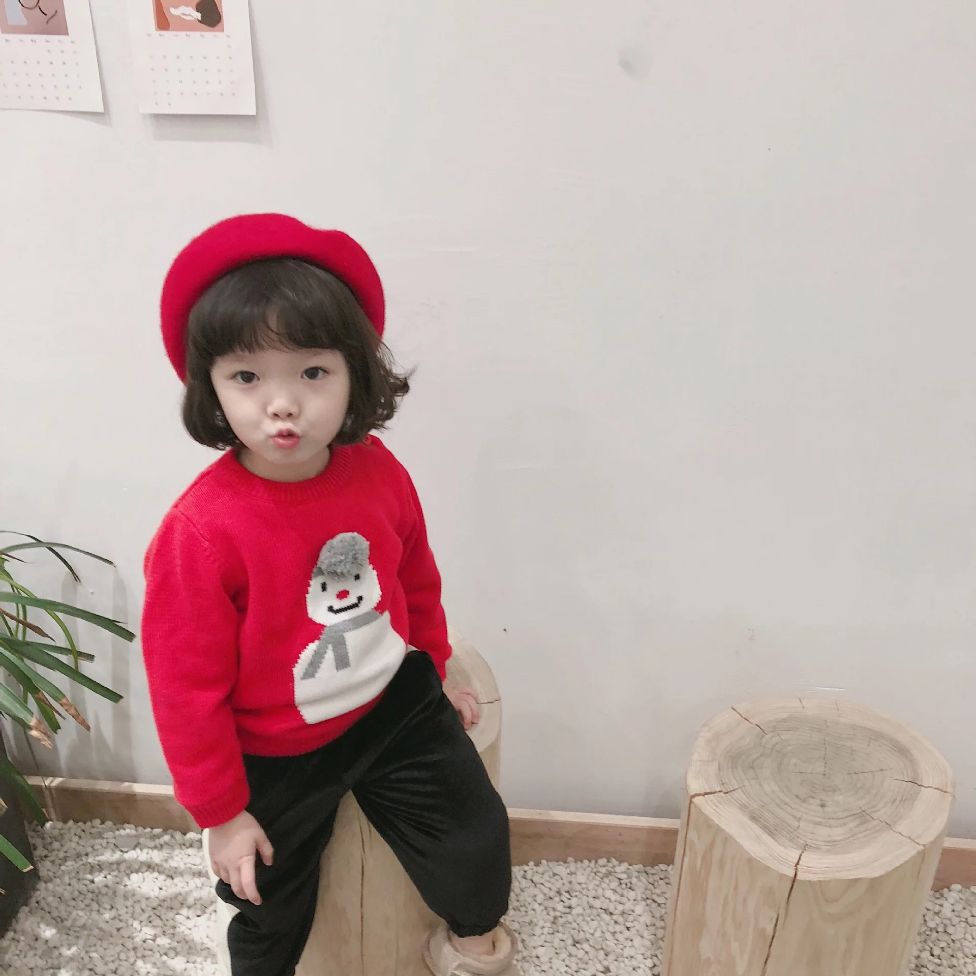 Tonytaobaby Новая коллекция зимней одежды для маленьких мальчиков Одежда для детей, Одежда для девочек красного цвета, Рождественская одежда со снеговиком, детский вязаный свитер для девочки детский свитер, пуловер, свитер