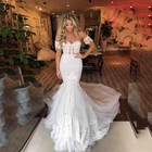 Сексуальное кружевное свадебное платье-русалка, 2021, пляжное платье невесты, с открытыми плечами, неформальное, скромное, богемные свадебные платья, с открытой спиной