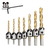 free shipping 7pcs 3mm 10mm hss 5 flute countersink drill bit set carpentry reamer woodworking chamfer end milling hole wood