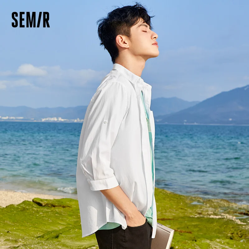

Рубашка SEMIR мужская с рукавом три четверти, однотонная деловая Повседневная, базовая трендовая рубашка, лето 2021